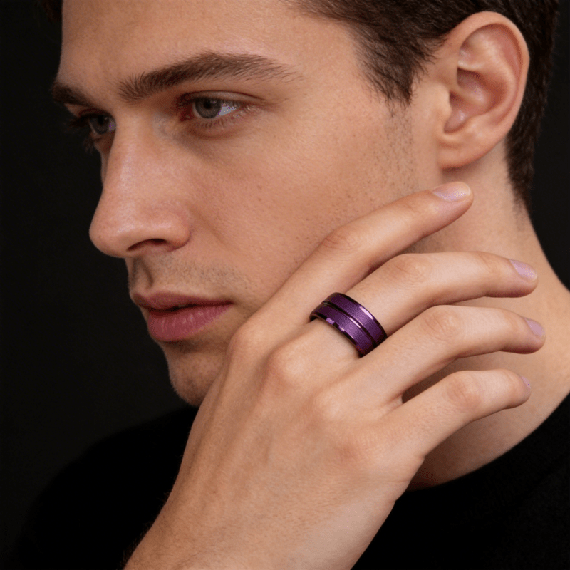 Stylish Purple Double-Groove Tungsten Ring
